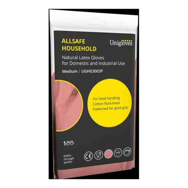 Unigloves Allsafe Pink Latex Household Rubber Gloves-69835