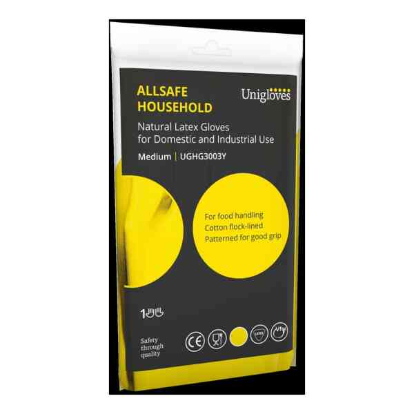Unigloves Allsafe Yellow Latex Household Rubber Gloves-69837