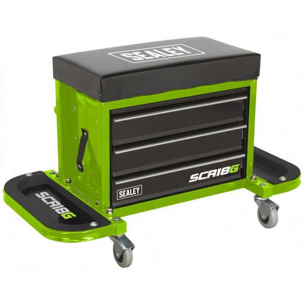Sealey SCR18G Mechanic's Utility Seat & Toolbox - Hi-Vis Green-0