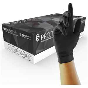 Unigloves Box 100 PRO TECT Black Heavy Duty Nitrile PF Disposable Gloves GA004