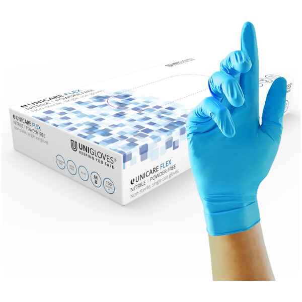 Unigloves Flex Blue Nitrile Ultra Light Disposable Gloves GS021