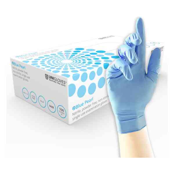 Box 100 Unigloves Blue Pearl Powder Free Disposable Gloves GP001