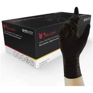 Box 100 Unigloves Select Black Long Cuff Black Latex Disposable Gloves GT001