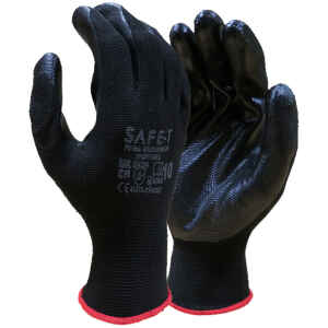 SAFE-T Nitrile Coated Black Nylon Work Gloves