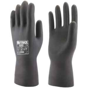Pack 10 Pairs Nitrex Black Latex Chemical Resistant Gloves Size 9 Large